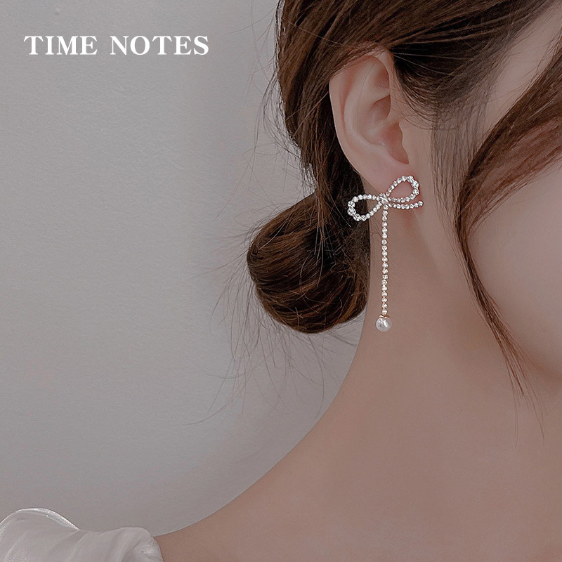 蝴蝶结耳环女925银针耳钉简约耳环夸张法式仙女耳坠韩国耳饰新娘