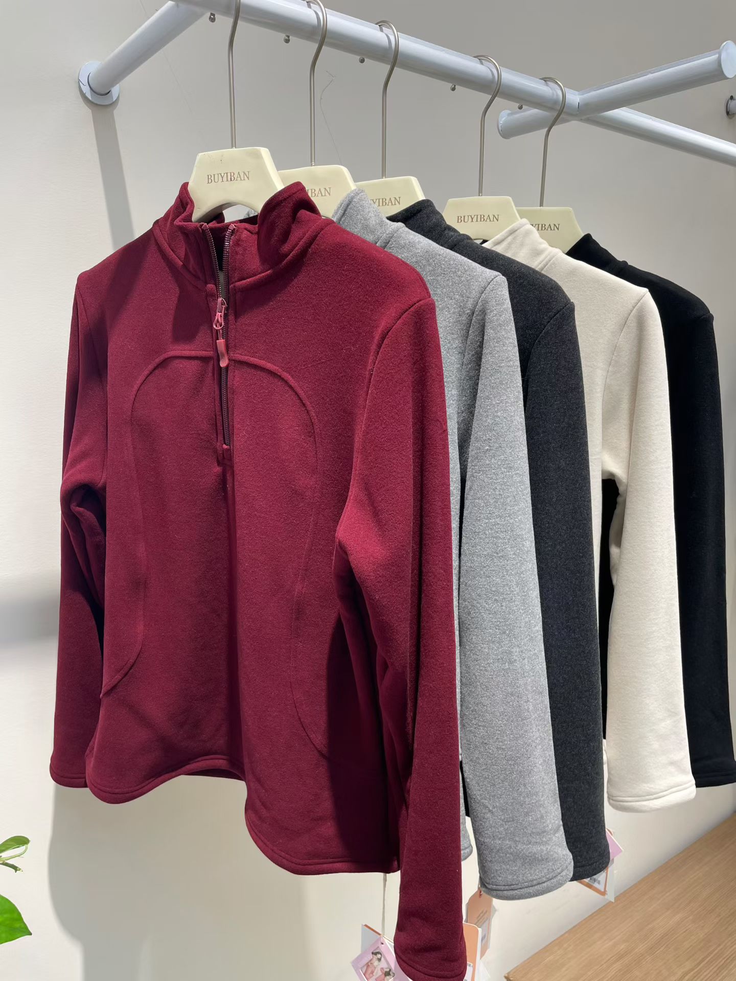 欧蜜涵2533立领套头衫加绒加厚打底衫保暖上衣拉链款