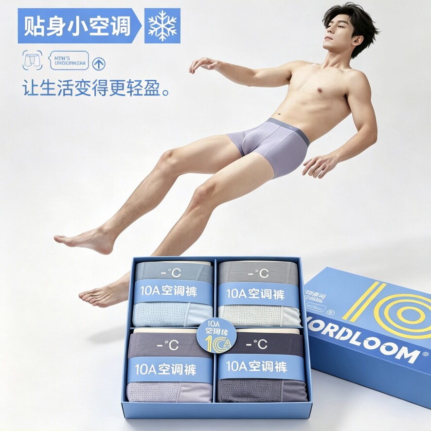 威德龙空调裤男士平角透气网眼舒适抗菌裆莫代尔夏季四角裤头0833