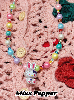 彩色多巴胺串珠HelloKitty项链小众垂耳兔系列kt猫甜酷辣妹毛衣链