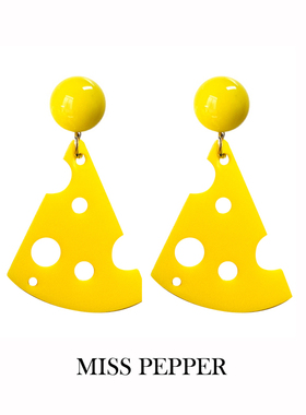 原创手作黄色芝士耳钉Cheese奶酪薄片趣味软妹少女甜酷无耳洞耳环