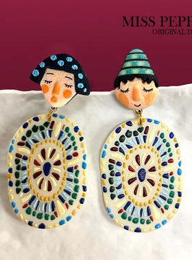 原创设计民族风波西米亚波点耳钉长款趣味人像辣妹网红耳环耳夹女