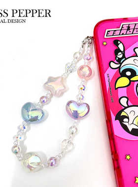 ins小清新少女梦幻糖果色挂绳手机挂链手工串珠短款星星挂件饰品