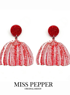 26年新年红色波点南瓜耳环女小众设计草间弥生画风感高级气质耳钉