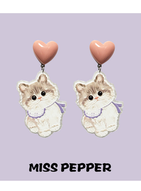 可爱卡通油画布偶猫咪耳环女小众设计甜美百搭耳钉小清新浮雕耳饰