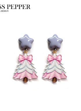 圣诞节系列不对称耳钉可爱小巧圣诞老人圣诞树耳环无耳洞耳夹