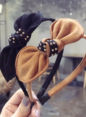 韩国新品质布艺捷克钻超闪发饰韩版纯色兔耳朵蝴蝶结宽边带齿发箍
