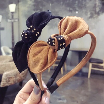 韩国新品质布艺捷克钻超闪发饰韩版纯色兔耳朵蝴蝶结宽边带齿发箍