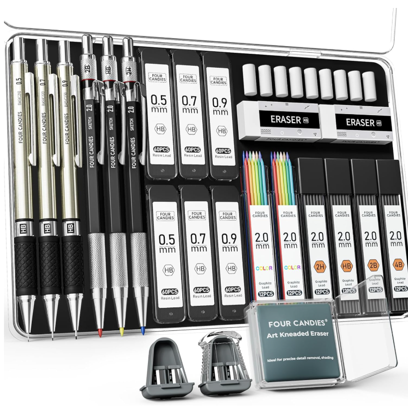 Four Candies 25PCS Art Mechanical Pencil Set with Case,