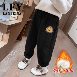 男童秋冬季新款儿童一体绒灯绒绒长裤百搭保暖加绒加厚款裤子童装