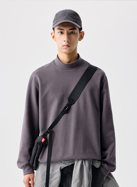 BENPANDA 2025秋冬休闲基础小立领长袖T恤男灰色打底衫上衣新款