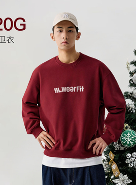 BENPANDA圣诞加厚连帽卫衣男款重磅圆领加绒红色美式情侣长袖秋冬