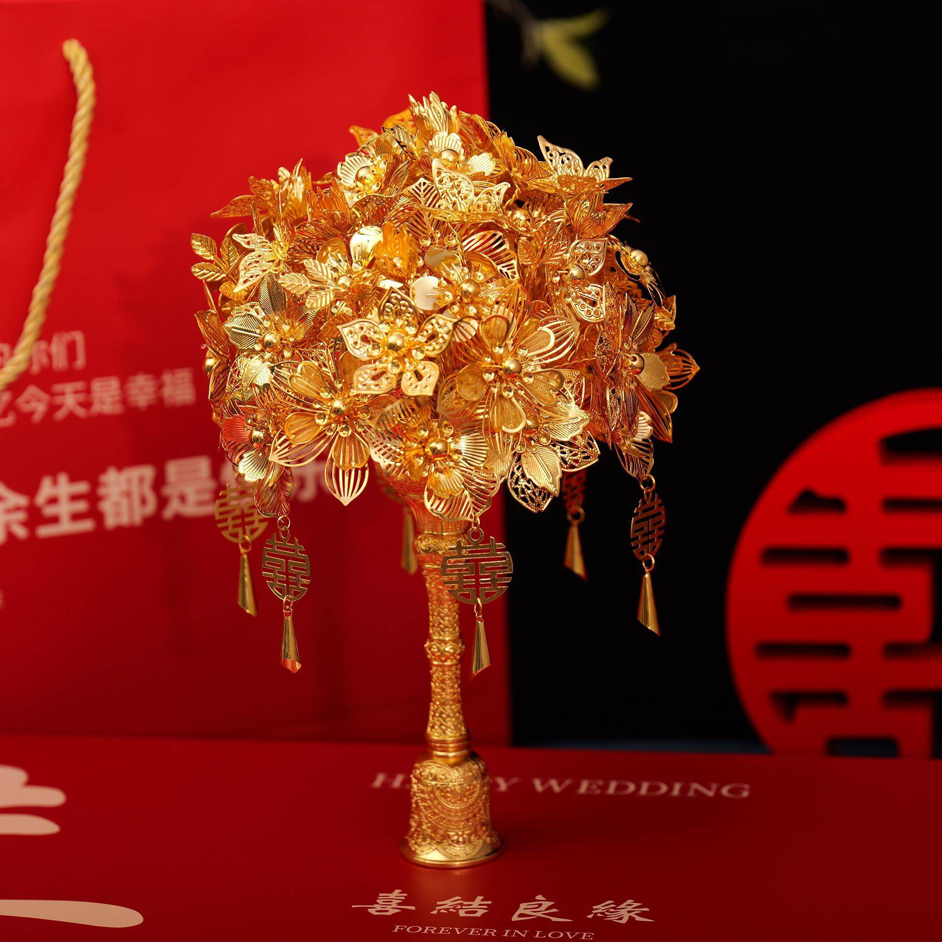 纯金色中式婚礼手捧花材料包适配