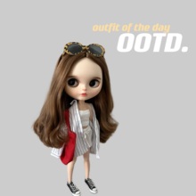 blythe小布娃娃衣服ob24 ymy素体azone19关节 pp fr娃衣 条纹衬衣