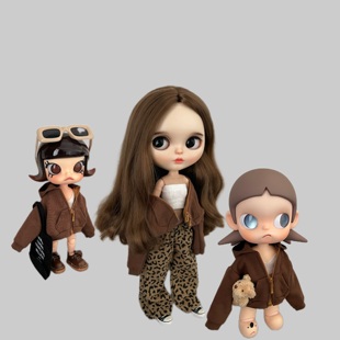 blythe小布娃娃ob24 azone19关节素体 嘎子姐换装娃衣 豹纹阔腿裤