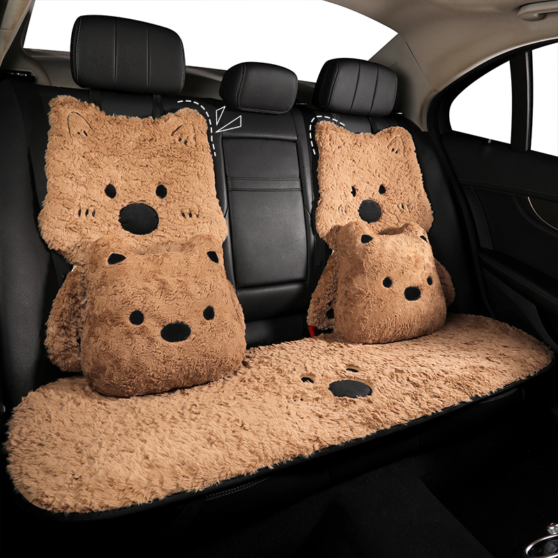 汽车坐垫冬季毛绒可爱西高地小狗车内座椅套垫后排加绒保暖屁股垫