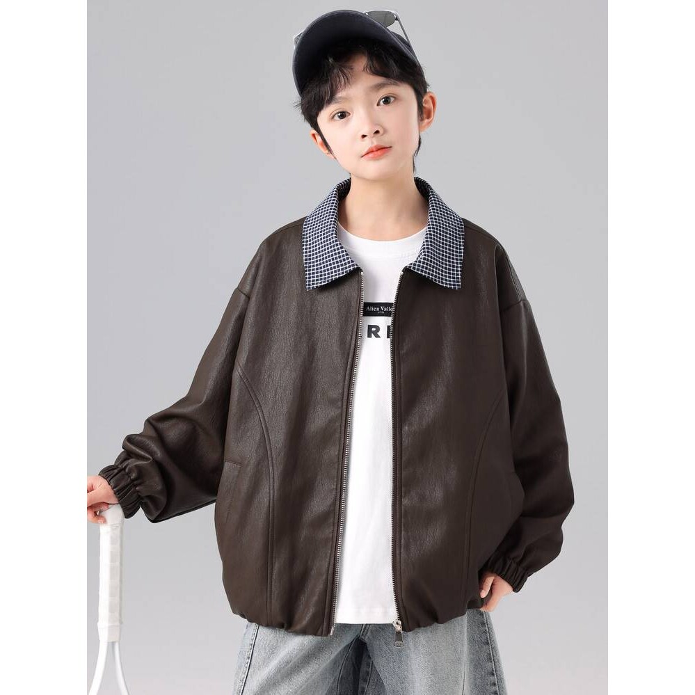 品牌专柜童装男童皮衣外套春春季26新款中大儿童帅气机车服炸街皮