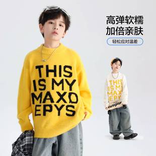 品牌专柜男童秋冬加厚半高领水貂绒毛衣2025新款儿童男孩冬季保暖