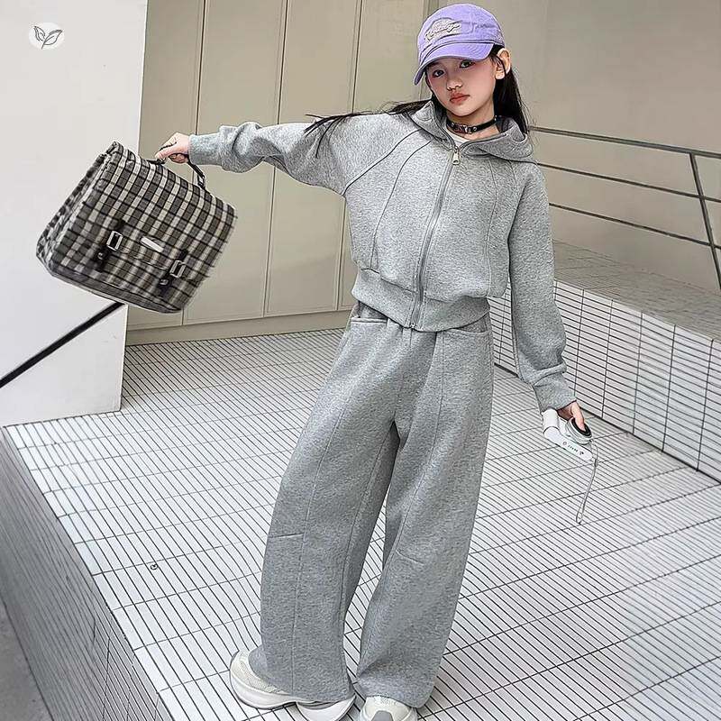 品牌专柜女童春秋运动套装2026新款中大童短款印花卫衣外套卫裤两