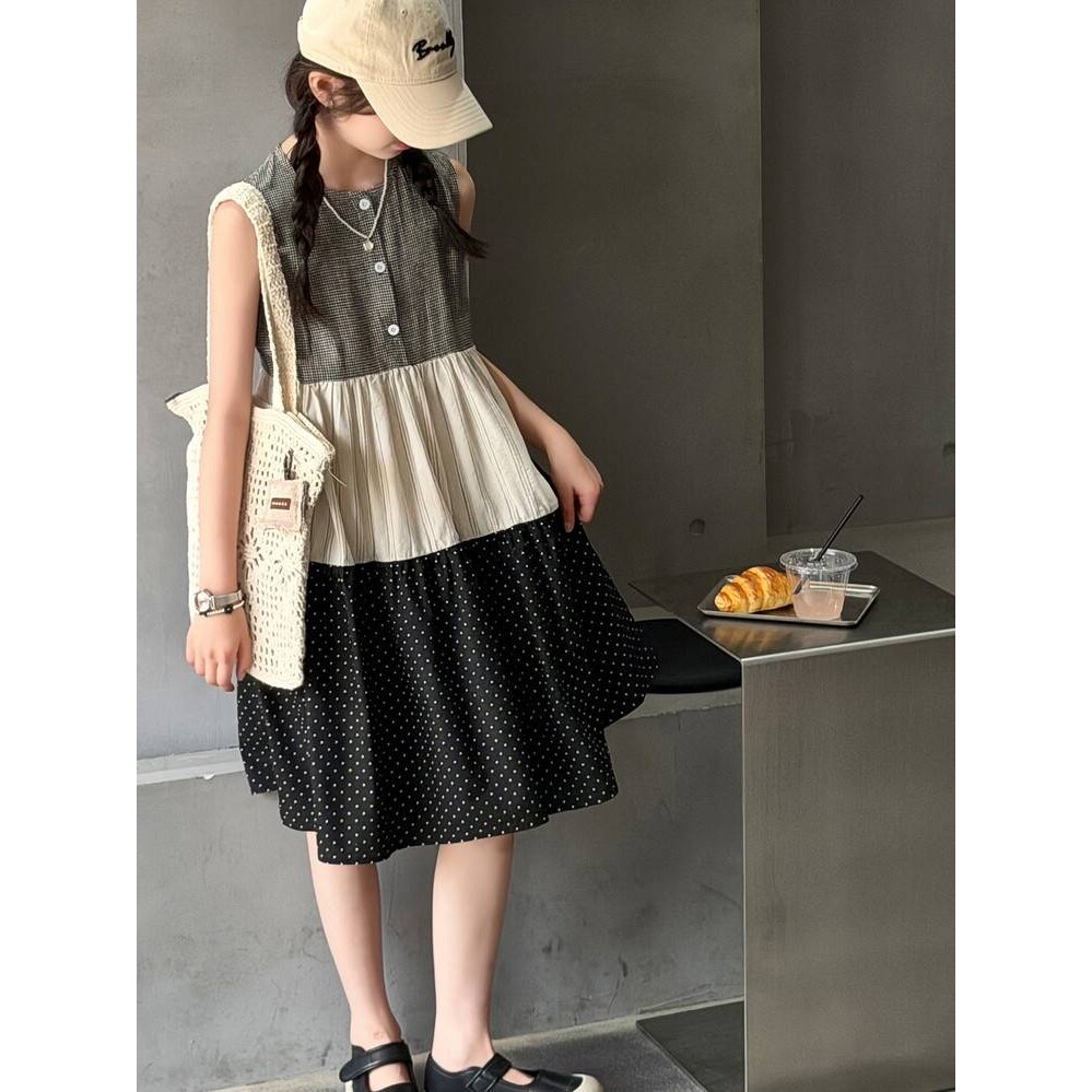 品牌专柜女童超好看无袖连衣裙夏季2026中大童夏装韩系拼接棉布裙