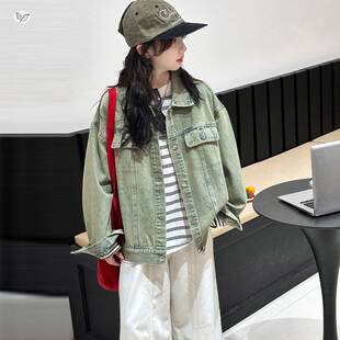 品牌专柜女童复古牛仔外套2026春季新款中大童洋气夹克衫春秋翻领
