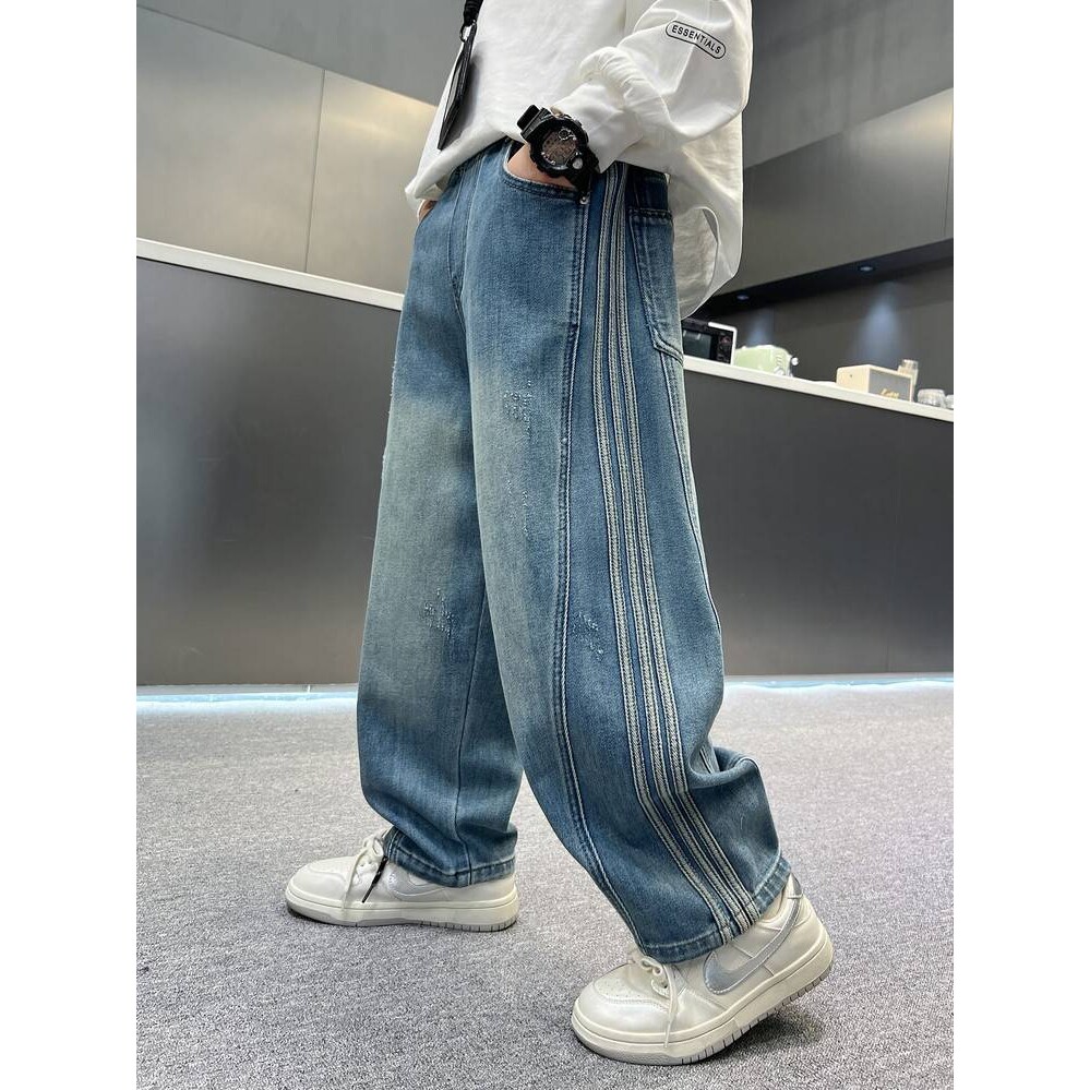 品牌专柜男童牛仔裤春秋款儿童炸街春装直筒裤子2026新款大童青少