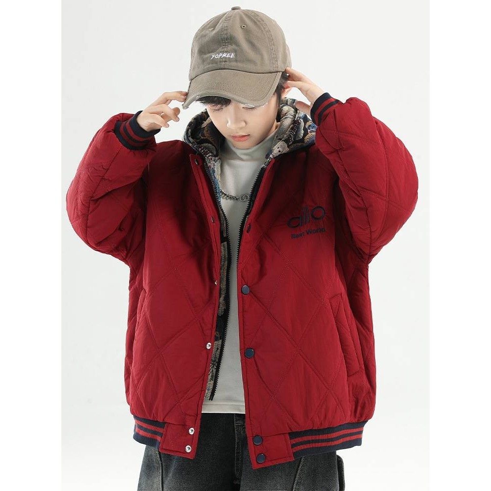 品牌专柜男童冬装红色夹棉外套2025新款儿童冬季棒球棉服加厚连帽