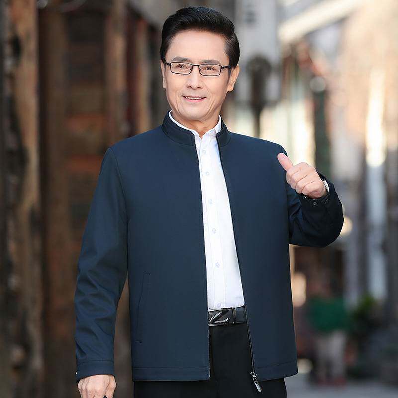 品牌专柜春春季薄款立领商务休闲中年男式夹克中老年夹克衫外套