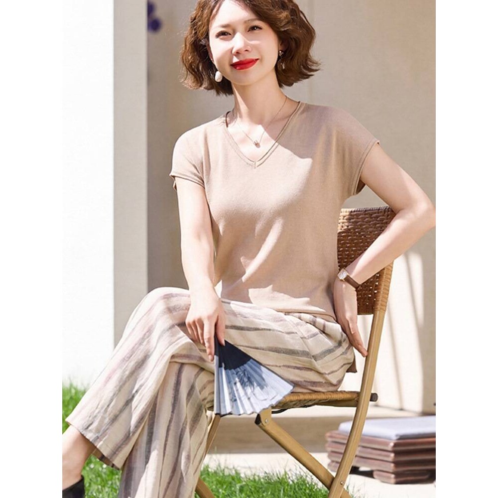 品牌专柜母亲节妈妈夏装套装2026新款中老年女装洋气阔太太短袖T
