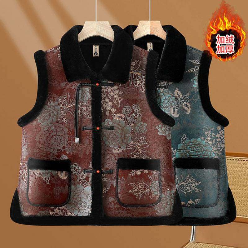 品牌专柜中年女士唐装马甲老年人背心老太太秋冬外穿奶奶皮毛一体