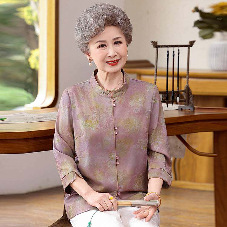 品牌专柜新款中老年人妈妈春夏衣服60多岁奶奶中式国风衬衣老太太
