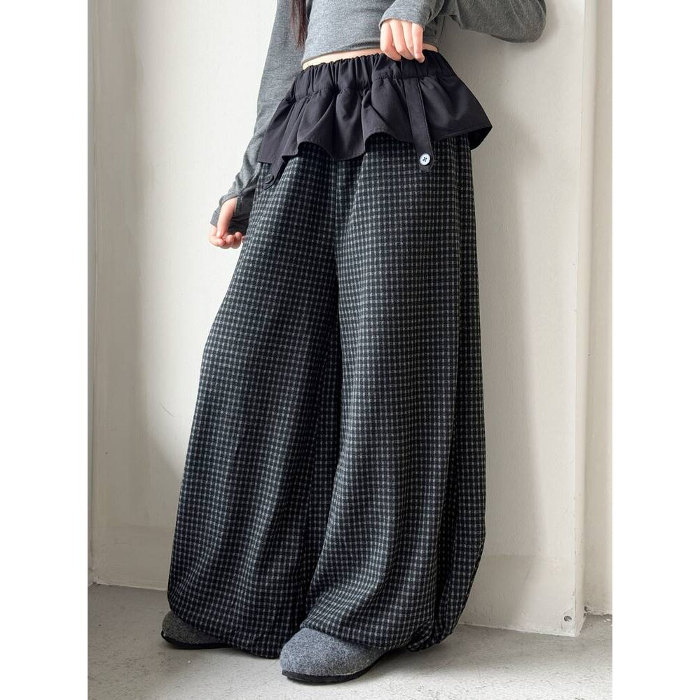 品牌专柜女童裤子2026新款秋洋气儿童格子灯笼裤女大童屁帘裤宽松