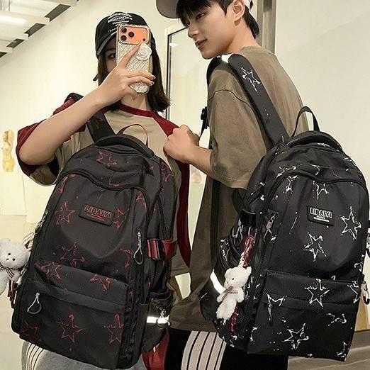 品牌专柜美式复古街头泼墨潮酷书包宽肩带气垫款青少年男生篮球训