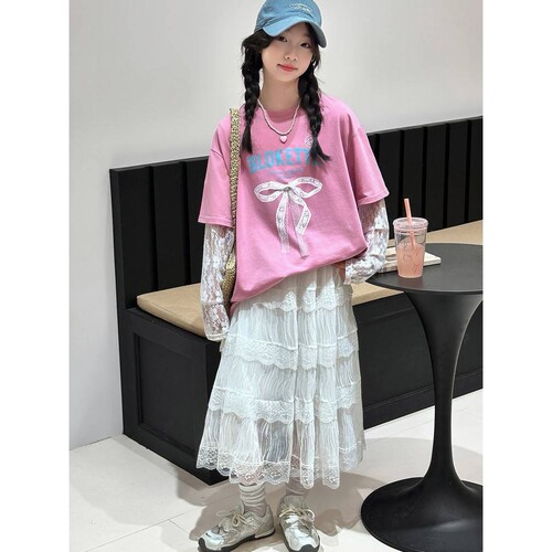 品牌专柜女童夏季短袖套装2026新款女大童超好看T恤儿童夏装半身