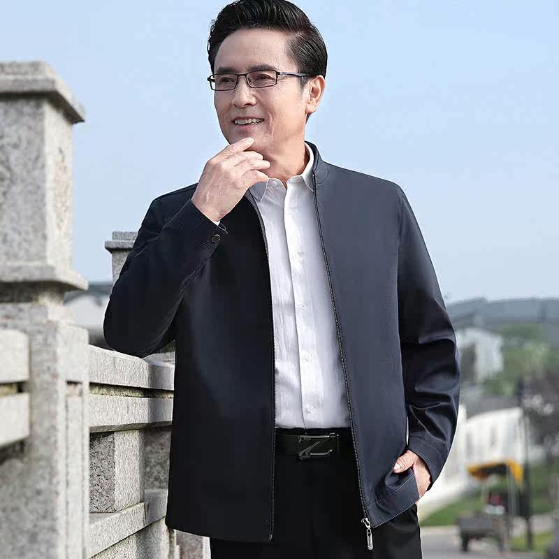 品牌专柜中年男式夹克春春季薄款中老年男装外套夹克衫爸爸父亲装