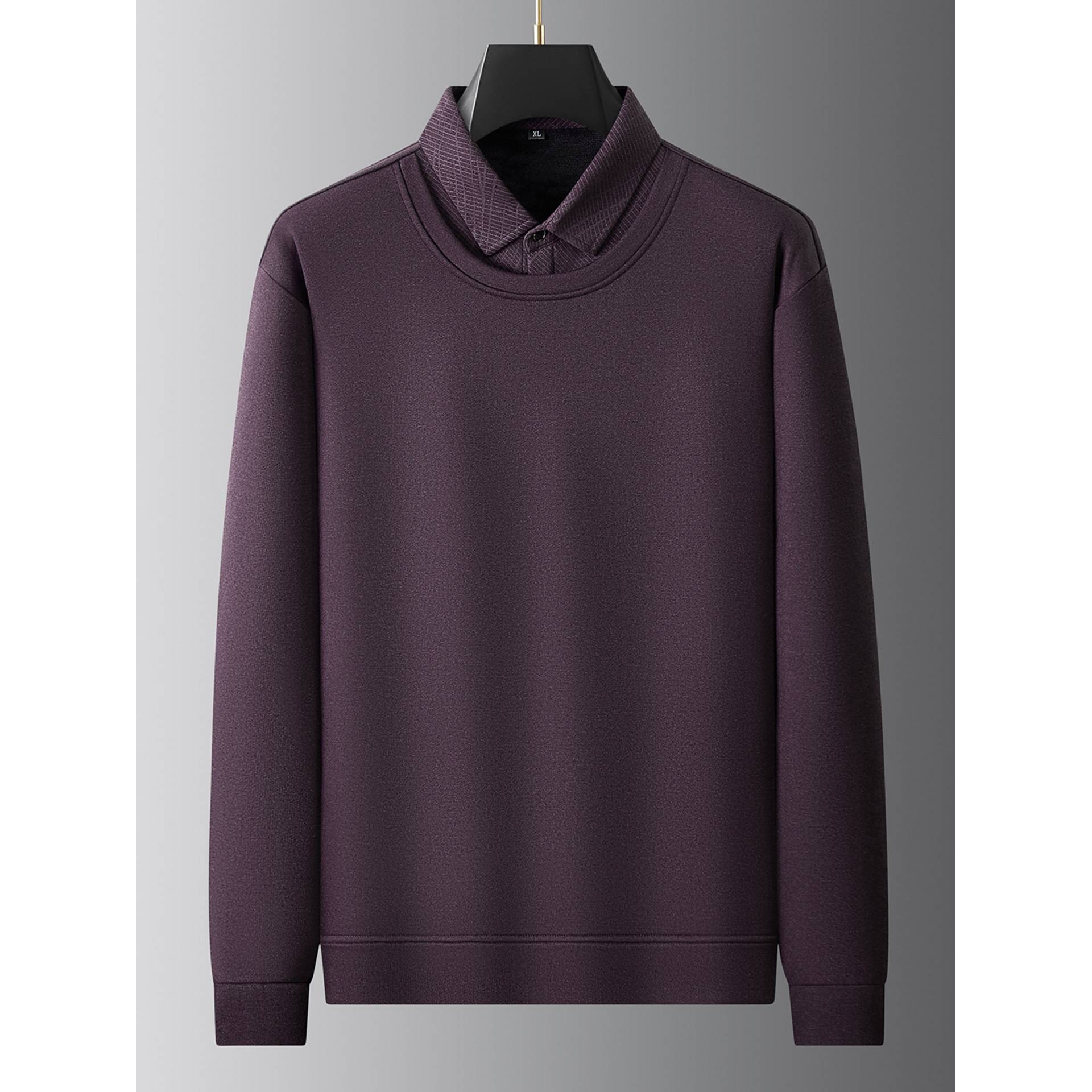 品牌专柜冬季男士加绒加厚衬衫领假两件2025新款加肥加大码保暖T