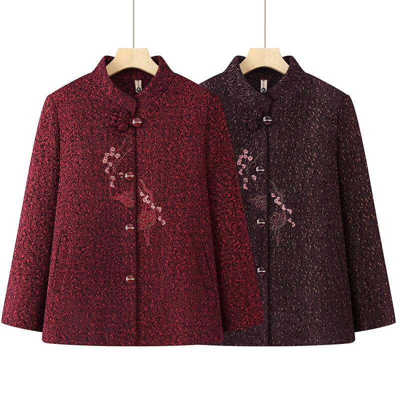 品牌专柜中老年人秋冬洋气上衣奶奶立领衣服妈妈春秋装新款唐装绣