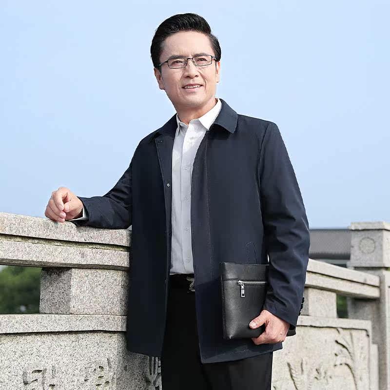 品牌专柜春秋薄款男式外套夹克衫休闲中年中老年爸爸装男装外套