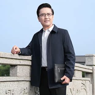 品牌专柜春秋薄款男式外套夹克衫休闲中年中老年爸爸装男装外套
