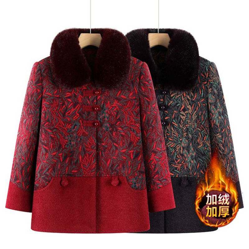 品牌专柜奶奶秋冬季棉衣中老年人女装加绒加厚外套妈妈洋气冬装老