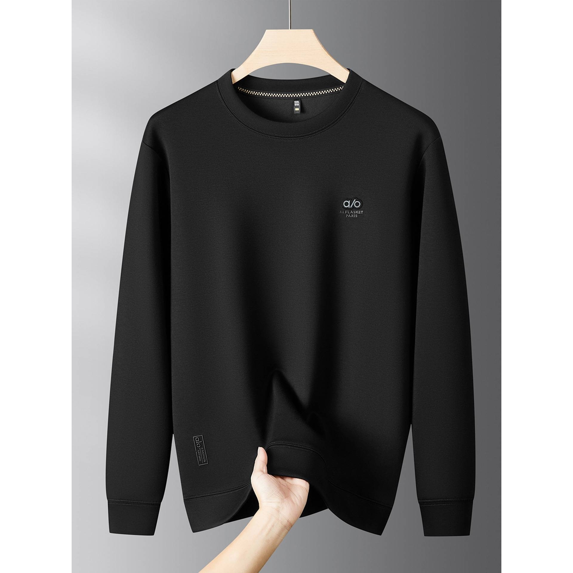 品牌专柜圆领加绒卫衣2025秋冬新款男士加肥加大码长袖T恤休闲加