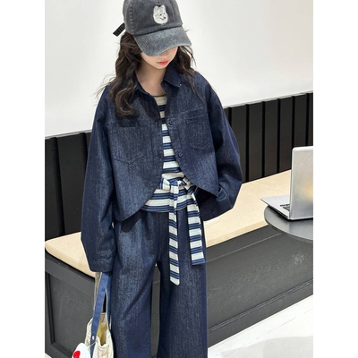 品牌专柜女童套装2026新款儿童洋气韩版春秋款牛仔外套时髦百搭内