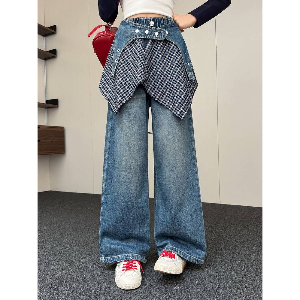 品牌专柜中大童洋气裤子秋装女童牛仔长裤韩版直筒裤女孩春秋宽松