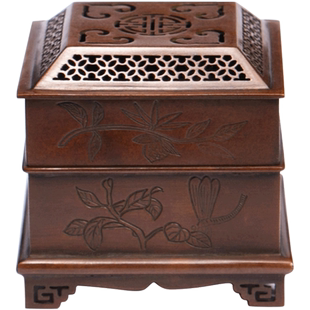 庆松堂苏工铜炉名家胡庆松制方刻花印香炉紫铜仿古香篆熏香炉