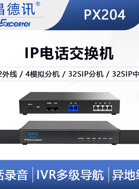 昌德讯PX204无线网络IPPBX办公无线WiFi电话交换机4进4出IVR多级语音导航带评价系统语音网关IP对讲分机
