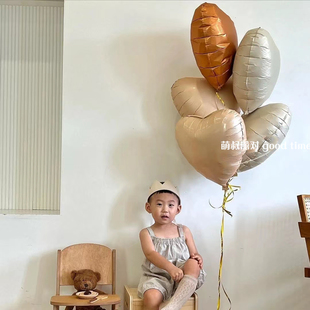韩国ins风奶油焦糖咖啡气球束18寸复古爱心铝膜气球生日派对装饰