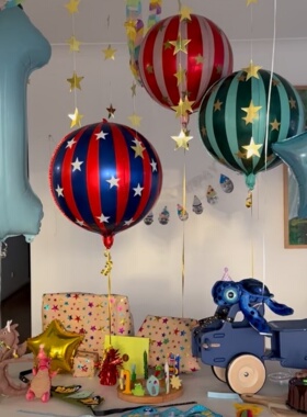 彩色条纹星星铝膜气球派对套餐装饰4D圆形气球布置用品蓝色五角星