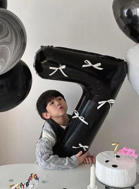 黑色系男孩生日布置酷老公男朋友生日拍照装饰拍照道具数字气球