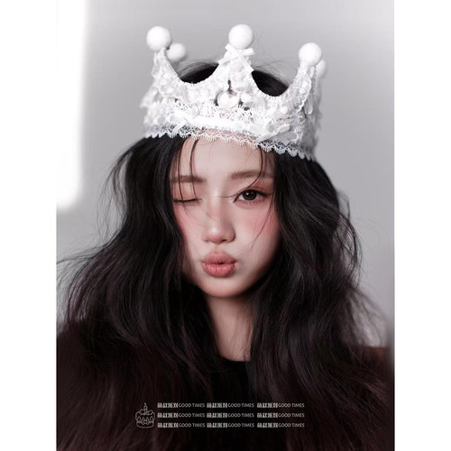 公主风甜美女王白色蕾丝款皇冠生日帽高级感派对发饰头饰小红书
