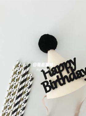 韩式ins风简约毛毡生日帽HAappy Birthday生日帽宝宝周岁氛围烘托